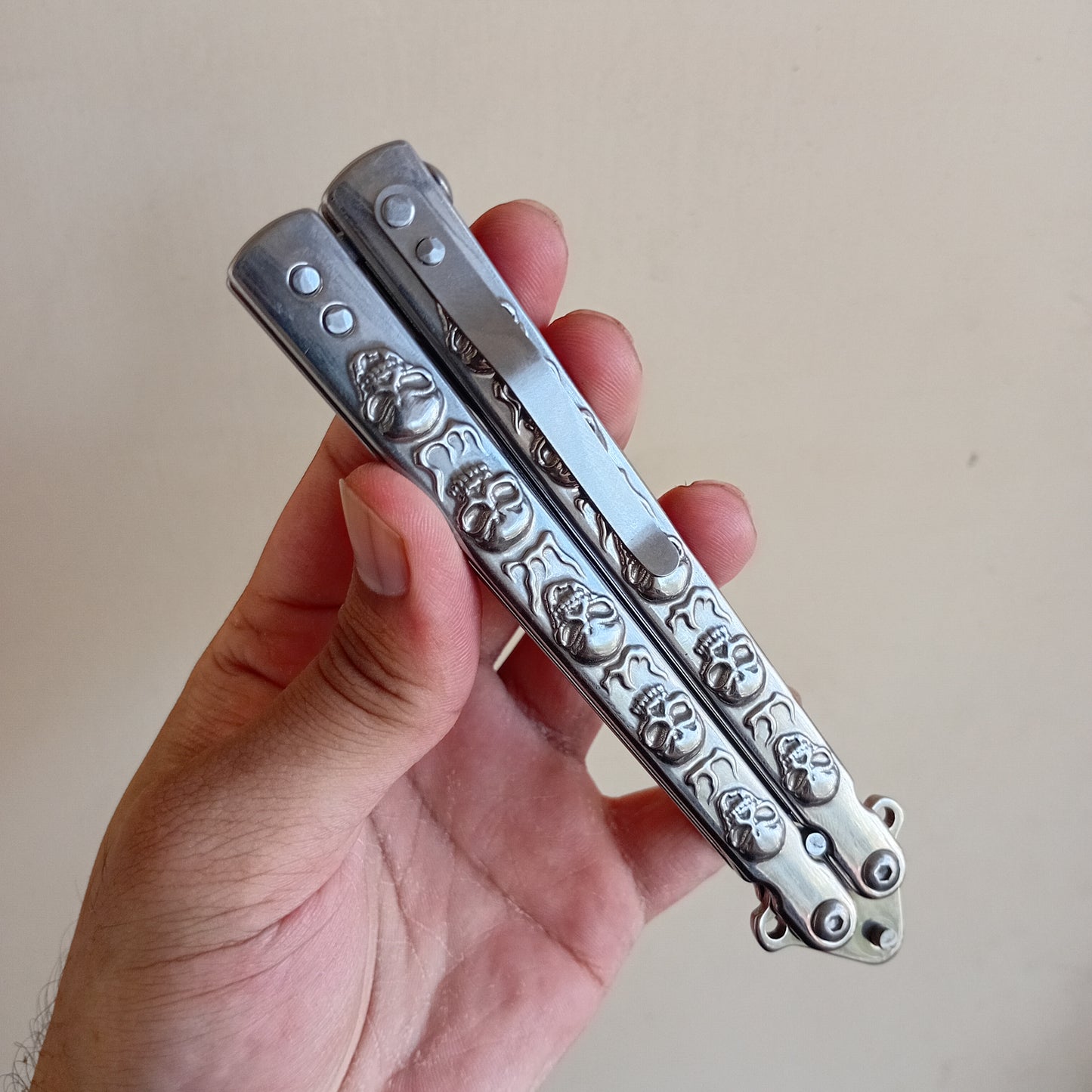 Silver Skull Butterfly Pocket Knife - Sharp