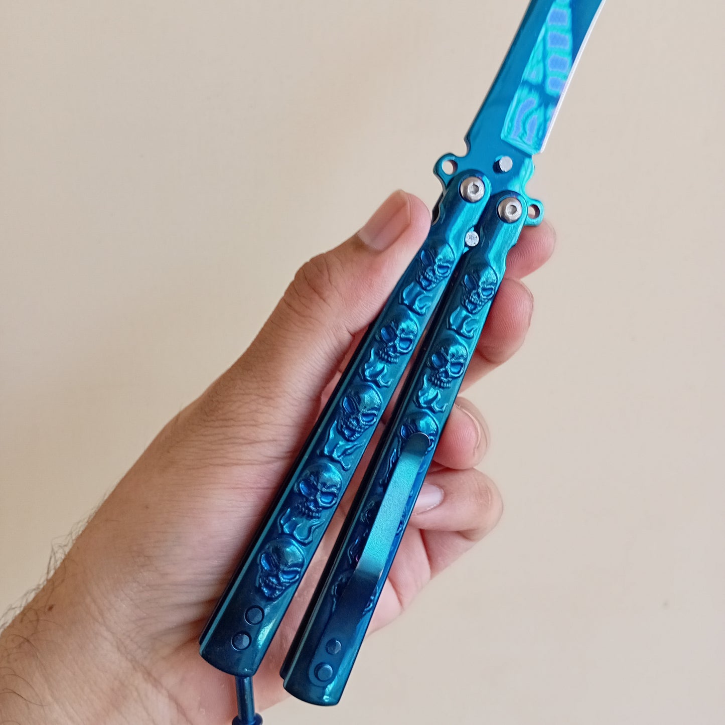 Blue Skull Butterfly Pocket Knife - Sharp