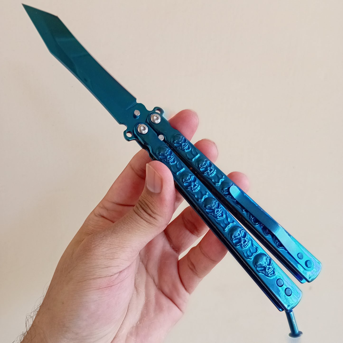 Blue Skull Butterfly Pocket Knife - Sharp