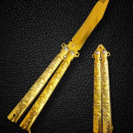 Gold Skull Butterfly Pocket Knife
