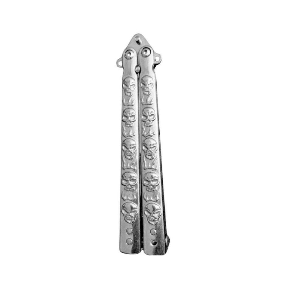 Silver Skull Butterfly Pocket Knife - Sharp - Image 5