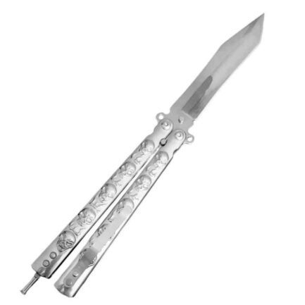 Silver Skull Butterfly Pocket Knife - Sharp